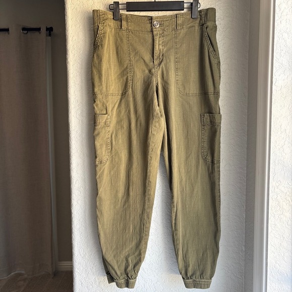 Sonoma Goods For Life Pants - Women 10 Jogger Pant Olive Green Cotton Cargo Stretch Elastic Waist Neutral Boho
